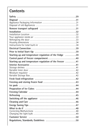 Page 2828
Contents
Safety  . . . . . . . . . . . . . . . . . . . . . . . . . . . . . . . . . . . . . . . . . . . . . . . . .29
Disposal   . . . . . . . . . . . . . . . . . . . . . . . . . . . . . . . . . . . . . . . . . . . . . . .31
Appliance Packaging Information  . . . . . . . . . . . . . . . . . . . . . . . . . . . . . .31
Disposal of old Appliances  . . . . . . . . . . . . . . . . . . . . . . . . . . . . . . . . . . . .31
Remove transport safeguard   . . . . . . . . . . . . . . . . . . . . . . . . . . . ....