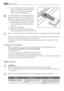 Page 323. Leave the door open and insert the plastic
scraper in the appropriate seating at the
bottom centre, placing a basin under-
neath to collect the defrost water
In order to speed up the defrosting process,
place a pot of warm water in the freezer com-
partment. In addition, remove pieces of ice
that break away before defrosting is complete.
4. When defrosting is completed, dry the in-
terior thoroughly and keep the scraper for
future use.
5. Switch on the appliance.
6. After two or three hours, reload...