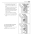 Page 5511. Open the appliance door and the kitchen
furniture door at an angle of 90°.
Insert the small square (Hb) into guide
(Ha).
Put together the appliance door and the
furniture door and mark the holes.
Remove the small squares and drill holes
with ø 2 mm at 8 mm from the outer
edge of the door.
Place the small square on the guide
again and fix it with the screws supplied.
12. Align the kitchen furniture door and the
appliance door by adjusting the part
(Hb).
13. Press the part (Hd) on the part (Hb).
Do a...