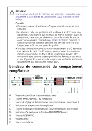 Page 4646
Attention!
Tenez compte du degré de fraîcheur des aliments et respectez impé-
rativement la Date Limite de Conservation (DLC) indiquée sur l’em-
ballage.
Conseils:
Conserver toujours les aliments d’origine animale au sec et bien
emballés.
Les aliments riches en protéines ont tendance à se détériorer plus
rapidement. Ceci signifie que les fruits de mer se gâteront avant le
poisson qui, à son tour, se détériorera avant la viande. En cas de
conservation dans le compartiment LONGFRESH 0°C, laliment en...