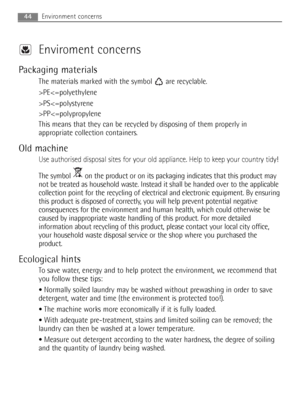 Page 44Enviroment concerns
Packaging materials
The materials marked with the symbol  are recyclable.
>PEPSPP