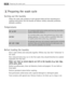 Page 24Preparing the wash cycle
Sorting out the laundry
Follow the wash code symbols on each garment label and the manufacturer’s
washing instructions. Sort the laundry as follows: whites, coloureds, synthetics,
delicates, woollens.
Temperatures
Before loading the laundry
Never wash whites and coloureds together. Whites may lose their “whiteness” in
the wash.
New coloured items may run in the first wash; they should therefore be washed
separately the first time.
Make sure that no metal objects are left in the...