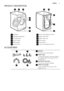 Page 7PRODUCT DESCRIPTION
12389
5
6
7
4
10
11
12
1Worktop
2Detergent dispenser
3Control panel
4Door handle
5Rating plate
6Drain pump
7Feet for the appliance level
8Water drain hose
9Water inlet valve
10Mains cable
11Transit bolts
12Feet for the appliance level
ACCESSORIES
12
34
1Spanner
To remove the transit bolts.
2Plastic caps
To close the holes on the rear side of
the cabinet after the removal of the
transit bolts.
3Anti-flood inlet hose
To prevent possible leakage
4Plastic hose guide
To connect the drain...