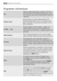 Page 2828Programme informations
Programme informations
Economy
This programme can be selected for slightly or
normally soiled cotton items. The temperature will
decrease and the washing time will be extended. This
allows to obtain a good washing efficiency by saving
energy.
Silk 
Delicate washing programme suitable for silk and
mixed synthetic items. Washing temperature is 30°C.
The maximum spin speed is automatically reduced to
1200 rpm.
Outdoor sports
Special program for sport clothes washing. The
maximum...