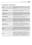 Page 2727Programme informations
Programme informations
ECONOMY
This programme can be selected for slightly or normally
soiled cotton items. The temperature will decrease and the
washing time will be extended. This allows to obtain a good
washing efficiency by saving energy.
SILKDelicate washing programme suitable for silk and mixed
synthetic items. 
OUTDOOR SPORTSSpecial program for sport clothes washing. By selecting this
programme, do not add any additives.
20 MIN. - 3KG
Special program at 30°C, duration -...