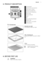 Page 73. PRODUCT DESCRIPTION
12
7
9
11
10
8
412356
12345
13
1Control panel
2Knob for the oven functions
3Power lamp / symbol
4Electronic programmer
5Knob for the temperature
6Power lamp
7Heating element
8Lamp
9Fan
10Rear wall heating element
11Bottom heat
12Shelf support, removable
13Shelf positions
3.1 Accessories
Nonstick wire shelf
For cookware, cake tins, roasts.
Grill- / Roasting pan
To bake and roast or as a pan to collect
fat.
Trivet
• For roasting and grilling.
Use the trivet only with the
Grill- /...