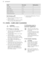 Page 22FoodTime (min)Shelf positionSausages20 - 303Steaks: Rare4 - 63Steaks: Medium6 - 83Steaks: Well Done12 - 153Toasted Sandwiches3 - 4310.13 Defrost 
• Remove the food packaging. Put the
food on a plate.
• Do not cover it with a bowl or a plate. This can extend the defrost time.
• Use the first shelf position. The oneon the bottom.11.  OVEN - CARE AND CLEANINGWARNING!
Refer to Safety chapters.11.1  Notes on cleaning
• Clean the front of the appliance with a
soft cloth with warm water and a
cleaning agent.
•...