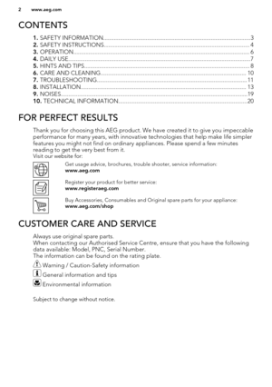 Page 2CONTENTS
1. SAFETY INFORMATION.................................................................................................3
2.  SAFETY INSTRUCTIONS................................................................................................ 4
3.  OPERATION.................................................................................................................... 6
4.  DAILY...