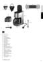 Page 1515
D
GR
NL
F
GB
Components 
A. Option button
B.  Set button
C.  Scroll up (
) button
D.  Scroll down () button
E.  LCD Display
F.  Aroma button
G.  Auto/Start button
H.  Brew button
I.  Cancel button
J.   Removable water tank
K.  Water level indicator
L.  Hinged lid
M.  Water filter holder with 
Active carbon filter cartridge
N.  Filter holder with anti-drip 
valve
O.  Permanent coffee filter
P.  Coffee jug with fresh water 
graduation on both sides*
Q.  Warming plate*
R.  Extendable power cord & 
plug...