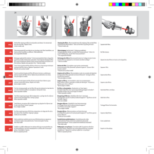 Page 282828
eng
de
fra
ita
esp
por
ned
dan
nor
sve
fin
gre
arb
B
**
Pull the filter cleaning rod (B) to its end position and release  it to remove dust from the inner filter.  Repeat 5 times.Certain models only
Cleaning the filters. (Recommended every 5th emptying). Take out both filters by pressing the release buttons*. Take out the filters by pulling the tabs*.* Certain models only Separate both filters.  
Filterreinigungsstab (B) vorsichtig bis zum Anschlag in den Filter hineinführen, um Staub aus dem...