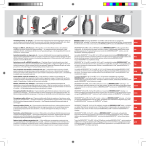 Page 252525
eng
de
fra
ita
esp
por
ned
dan
nor
sve
fin
gre
arb
123
Start and stop ERGORAPIDO™ by pushing the ON/OFF button A. ERGORAPIDO™ has 2 power settings which is regulated with button B. 1. ERGORAPIDO™ will start on the high power mode. 2. For more silent cleaning and longer runtime, press the B button one more time to activate the “Silent mode”.
BRUSHROLLCLEAN™ Technology  ERGORAPIDO™ 12V with BRC, 14,4V and 18V models are equipped with BRUSHROLLCLEAN™ Technology – a  function that  helps to keep the...