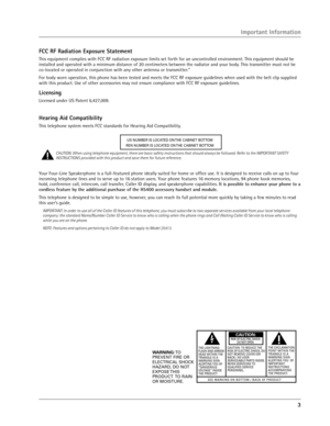Page 3
3

Important Information
S E E   M A R K I N G   O N   B O T T O M   /   B A C K   O F   P R O D U C T
RISK OF ELECTRIC SHOCK
            DO NOT OPEN
WARNING: TOPREVENT FIRE OR
ELECTRICAL SHOCK
HAZARD, DO NOTEXPOSE THISPRODUCT   TO RAINOR MOISTURE.
THE LIGHTNING
FLASH AND ARROWHEAD WITHIN THETRIANGLE IS AWARNING SIGNALERTING YOU OF“DANGEROUSVOLTAGE” INSIDETHE PRODUCT.
CAUTION: TO REDUCE THE
RISK  OF ELECTRIC  SHOCK, DO
NOT REMOVE COVER (ORBACK). NO USER
SERVICEABLE PARTS  INSIDE.REFER SERVICING...