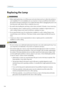 Page 148Replacing the Lamp• Before replacing the lamp, turn off the power and wait at least one hour to allow the machine tocool completely. If it is not completely cool, you may burn or injure yourself due to the inside of
the machine and lamp unit being hot. If you replace the lamp without unplugging the power cord
from the power outlet, electric shock or explosion may occur.
• Be careful when handling the used lamp so that it does not break. If it breaks, it may cause injury. • Do not attempt to clean or...