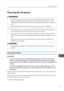 Page 157Cleaning the Projector
• Do not remove any covers or screws that are not mentioned in this manual. There are high
voltage components inside the machine that may cause electric shock. Contact your service
representative if any of the machine's internal components require maintenance, adjustment, or
repair.
• Do not disassemble or modify the machine. Doing so may cause injury or malfunction. • Do not attempt to clean or replace parts for a machine that is installed in a high location on a
wall or...