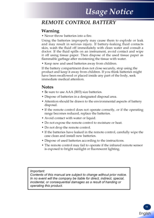 Page 1311
REMOTE CONTROL BATTERY
Warning
•  Never throw batteries into a fire.
Using the batteries improperly may cause them to explode or leak and may result in serious injury. If battery-leaking fluid contacts skin,  wash  the  fluid  off  immediately  with  clean  water  and  consult  a doctor.  If  the  fluid  spills  on  an  instrument,  avoid  contact  and  wipe it off using tissue paper. Then dispose of the used tissue paper as flammable garbage after moistening the tissue with water. 
•  Keep new and...