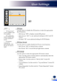 Page 5755
3D
 3D Sync
  Use this option to disable the 3D function or select the appropriate 
the 3D function. 
 Off: Choose “Off” to display normal (2D) picture.
  DLP: Choose “DLP” to use optimized settings for DLP Link 3D 
Glasses.
  IR: Select “IR” to use optimized setting for IR 3D Glasses.
 3D Sync Invert
  Use this option to enable/disable the 3D sync invert function.
 Off: Choose “Off” for default frame contents.
  On: Choose “On” to invert left and right frame contents.
 3D Format
  Use this...