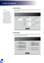 Page 6664
Crestron Tools
You can perform settings of the projector network and Crestron 
Room View.
Crestron Info
You can display information about the firmware version of the 
projector and status of the lamp.
	After setting the user password, you will be able to access Crestron’s page by entering the password.
	After enabling the Admin password, you will be able to access the page of Crestron tool only upon entering the Admin password.
Note 
English
LAN Control   