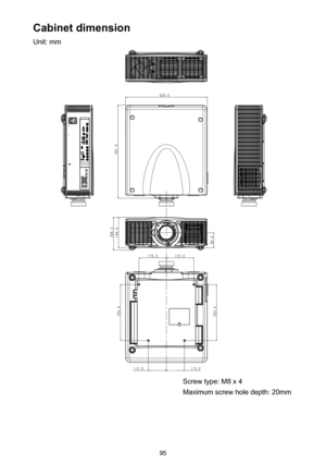 Page 9595
Cabinet dimension
Unit: mm
Screw type: M8 x 4
Maximum screw hole depth: 20mm 