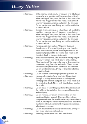 Page 64
■ Warning- If the machine emits smoke or odours, or if it behaves 
unusually, you must turn off its power immediately. 
After turning off the power, be sure to disconnect the 
power cord plug from the wall outlet. Then contact 
your service representative and report the problem. 
Do not use the machine. Doing so could result in fire 
or electric shock.
■ Warning- If metal objects, or water or other fluids fall inside this 
machine, you must turn off its power immediately.  
After turning off the power,...