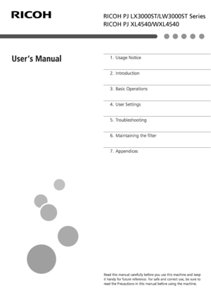 Page 1
RICOH PJ LX3000ST/LW3000ST Series
RICOH PJ XL4540/WXL4540  