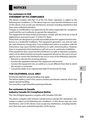 Page 1776
Appendices
175
NOTICES
For customers in USA
STATEMENT OF FCC COMPLIANCE
This	device	 complies	 with	Part	15	of	the	 FCC	 Rules.	 Operation	 is	subject	 to	the	
following two conditions: (1) This device may not cause harmful interference, and 
(2) this device must accept any interference received, including interference that 
may cause undesired operation.
Changes or modifications not approved by the party responsible for compliance 
could void the user’s authority to operate the equipment.
This...