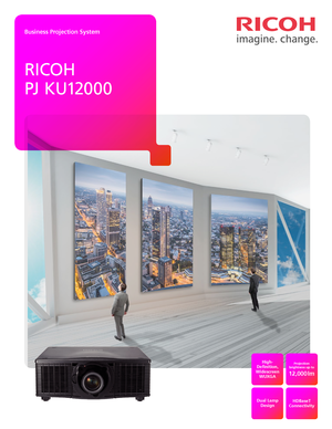 Page 1Business Projection System
RICOH 
PJ KU12000
High- Definition, Widescreen WUXGA
Dual Lamp Design
Projection  brightness up to
12,000 lm
HDBaseT Connectivity  