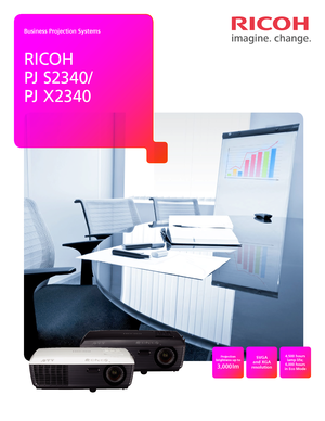 Page 1Business Projection Systems
RICOH 
PJ  S 2 3 4 0 / 
PJ  X 2 3 4 0
SVGA  and XGA  resolution
Projection  brightness up to
3,000 lm
4,500 hours lamp life;  6,000 hours  in Eco Mode  