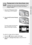 Page 4543
Quick Guide
Playing back in the three-frame view
A playback view can be divided into three frames. The 
three-frame view allows you to select a still image to 
enlarge or delete it.
1.Press the 6 (Playback) button.
The last image you took is displayed.
2.Press the 9 (Thumbnail Display) 
button.
The screen changes to the three-frame 
view. The large frame at the center 
displays the still image now selected.
To switch to single-picture display:
1.Press the #$ buttons to select a still image.
2.Press...