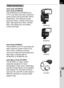 Page 323321
Appendix11 Auto Flash AF540FGZ
Auto Flash AF360FGZ
The AF540FGZ and AF360FGZ are 
P-TTL auto flash units with a maximum 
guide number of 54 and 36 (ISO 100/m), 
respectively. Their features include 
slave-sync flash, contrast-control-sync 
flash, high-speed sync flash, wireless 
flash, slow-speed sync and trailing 
curtain sync flash.
Auto Flash AF200FG
The AF200FG is a P-TTL auto flash unit 
with a maximum guide number of 20 
(ISO 100/m). It features contrast-
control-sync flash and slow-speed sync...