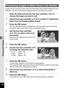 Page 148146
5Editing and Printing
Images are processed to reduce the size of people’s faces detected with the Face 
Detection function (p.99) when taking pictures so that they look smaller.
1Enter Q mode and use the four-way controller ( 45) to 
choose the image you want to edit.
2Use the four-way controller ( 2345) to select k (Small Face 
Filter) from the Playback Mode Palette.
3Press the  4 button.The face detection frames are displayed on the faces that can be processed.
Proceed to step 6 when there is only...