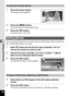 Page 160158
5Editing and Printing
1Press the Green button.The preview screen appears.
2Press the 3 button.The screen returns to the original screen.
3Press the  4 button.
Proceed to step 11 on p.156.
You can extract a frame from a movie to save as a still picture, divide a movie into 
two, or add a title picture to a movie.
1Enter  Q mode and use the four-way controller ( 45) to 
choose the movie you want to edit.
2Use the four-way controller ( 2345) to select  [ (Movie 
Edit) from the Playback Mode Palette....