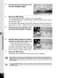 Page 166164
5Editing and Printing
3Use the four-way controller (23) 
to select [Single Image].
4Press the  4 button.The message [Applies DPOF settings to this image] appears.
To make DPOF settings for another image, use the four-way controller ( 45) to 
select another image.
If the selected image already has the DPOF settings, the number of copies and 
date setting (O (On) or P (Off)) that have been previously set will be displayed.
5Use the four-way controller ( 23) 
to choose the number of copies.
6Use the...