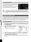 Page 174172
6Settings
The Clock Display appears and the alarm rings 
for one minute when the set time is reached 
while the camera is turned off.
You can stop the alarm by pressing any button 
on the camera while the alarm is ringing.
The date and time selected in “Setting the Date and Time” (p.46) and “Changing 
the Date and Time” (p.169) serve as the W (Hometown) date and time. By using 
the world time function, you can display the time in the city that you select as  X 
(Destination). This is useful when taki...