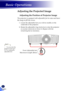 Page 3432
English
Basic Operations
Adjusting the Projected Image
Adjusting the Position of Projector Image
The projector is equipped with adjustable feet to raise and lower 
the image to fill the screen.
1.   Locate the adjustable foot you wish to modify on the 
underside of the projector.
2.   Rotate the adjustable ring clockwise to raise the projector 
or counter clockwise to lower it. Repeat with the 
remaining feet as necessary.
	You can raise the projector front up to 6.5° by rotating the adjustable...
