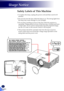Page 108
Safety Labels of This Machine
1   To replace the lamp, unplug the power cord and then wait for 60 minutes.
2  Do not look into the lens while the lamp is on. The strong light from the lamp may cause damage to your eyesight.
3  Do not place anything in front of the lens while the projector is operating. Things placed in front of the lens may overheat and burn or start a fire. If you want to temporarily stop the projected image, use the AV mute on the remote control or the keypad.
4  This product should...