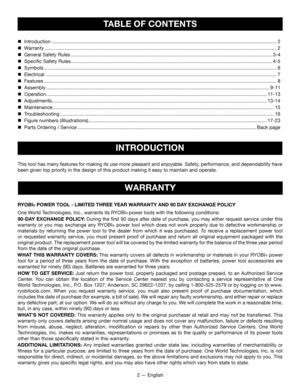 Page 22 — English

 Introduction ........................................................................\........................................................................\.....................2

 Warranty ........................................................................\........................................................................\..........................2

 General Safety Rules ........................................................................\...