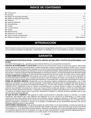 Page 322 — Español

 Introducción ........................................................................\
........................................................................\
......................2

 Garantía ........................................................................\
........................................................................\
............................2
	 Reglas de seguridad generales
 ........................................................................\...