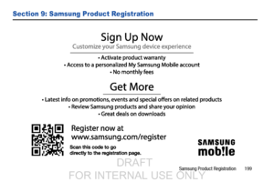 Page 207Samsung Product Registration       199
Section 9: Samsung Product Registration
DRAFT
FOR INTERNAL USE ONLY  