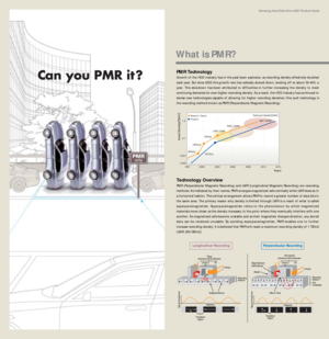 Page 8Technology OverviewPMR (Perpendicular Magnetic Recording) and LMR (Longitudinal Magnetic Recording) are recording
methods. As indicated by their names, PMR arranges magnetized cells vertically while LMR does so in
a horizontal fashion. This vertical arrangement allows PMR to record a greater number of data bits in
the same area. The primary reason why density is limited through LMR is a result of what is called
superparamagnetism. Superparamagnetism refers to the phenomenon by which magnetized
materials...