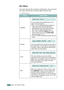 Page 70USING THE CONTROL PANEL2.16
PCL Menu
This menu sets the PCL emulation configuration. You can set the 
font type, symbol type, lines per page, and point size. 
(*: the default setting)
ItemExplanation
TypefaceYou can select the standard font to be 
used in PCL emulation. 
• PCL1~PCL7’s interval between letters is 
fixed, and PCL8~PCL44’s interval is 
proportional to the font type and point 
size. You can adjust the font size of 
PCL1~PCL7 using the 
Pitch item, and 
PCL8~PCL44 can do using 
Point Size...