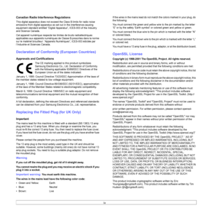 Page 11
iv
Canadian Radio Interference Regulations
This digital apparatus does not exceed the Class B limits for radio noise 
emissions from digital apparatus as  set out in the interference-causing 
equipment standard entitled  “Digital Apparatus”, ICES-003 of the Industry 
and Science Canada.
Cet appareil numérique respecte les limites de bruits radioélectriques 
applicables aux appareils numériques de  Classe B prescrites dans la norme 
sur le matériel brouilleur: “Appareils Numériques”, ICES-003 édictée par...