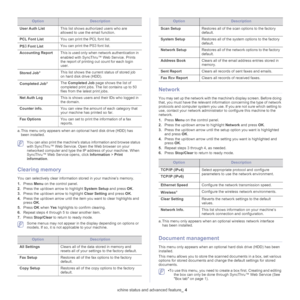 Page 92Machine status and advanced feature_ 4
 You can also print the machines status information and browse status 
with SyncThru™ Web Service. Open the Web browser on your 
networked computer and type the IP address of your machine. When 
SyncThru™ Web Service opens, click  Information > Print 
information .
Clearing memory
You can selectively clear information stored in your machine’s memory.
1.Pr
ess  Menu on the control panel.
2. Pre
ss the up/down arrow to highlight  System Setup and press OK.
3. Pre
ss...