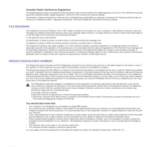 Page 119_Safety information
Canadian Radio Interference Regulations
This digital apparatus does not exceed the Class B limits for radio noise emissions from digital apparatus as set out in the interference-causing 
equipment standard entitled “Digital Apparatus”, ICES-003 of the Industry and Science Canada.
Cet appareil numérique respecte les limites de bruits radioélectriques applicables aux appareils numériques de Classe B prescrites dans la 
norme sur le matériel brouilleur: “Appareils Numériques”, ICES-003...