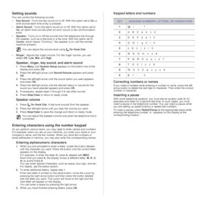Page 26
26 _Getting started
Setting sounds
You can control the following sounds:
• Key Sound: Turns the key sound on or o ff. With this option set to On
, a 
tone sounds each time a key is pressed. 
• Alarm Sound: Turns the alarm sound on or off. With this option set to 
On
, an alarm tone sounds when an error occurs or fax communication 
ends.
• Speaker: Turns on or off the sounds fr om the telephone line through 
the speaker, such as a dial tone or a fax tone. With this option set to 
Comm.  which means...
