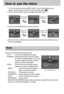 Page 3636
How to use the menu
3. Use the UP and DOWN buttons to select a sub menu.
4. Select a sub menu, and then the value you set will be saved. Press the MENU button and
the menu will disappear. 1. Turn on the camera and press the MENU button. A menu for each camera mode
appears. However, there is no menu for Voice Recording mode (          ).
2. Use the LEFT and RIGHT buttons to navigate through the menus.
Press the LEFT or
RIGHT button.Press the LEFT or
RIGHT button.
Mode
Press the UP or
DOWN button.Press...