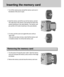 Page 2020
Inserting the memory card
1. Turn the power off using the power switch. Open the memory
card cover and press the memory card as shown in the image
and release.
2. Remove the memory card and close the memory card cover.3. To close, push the card cover against the arrow until you
hear a click.
If the card cover does not close, check that the memory card
is inserted correctly. Do not force the memory card. 2. Insert the memory card all the way into the memory card slot.
The Label stuck to the memory card...