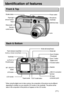 Page 1111
Identification of features
Front & Top
Back & Bottom
* When using the digital zoom to take a picture, the composition of the picture may be different
depending on whether you are using the LCD monitor or the viewfinder. The picture will be
taken in the composition of the picture as it appears on the LCD monitor.
Viewfinder
Autofocus indicator lamp(Green)
Flash indicator lamp(Red)
Mode dial Mode dial lamp(Green)
Zoom W button
(Thumbnail)
5-function button Zoom T button
(Digital zoom)
Speaker
LCD...