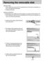 Page 110110
Removing the removable disk
[Click!]
[Double-click!]
[Click!]
[Click!]
Windows 98SE
1. Check whether the camera and PC are transferring a file. If the auto focus lamp blinks, you
have to wait until the lamp illuminates.
2. Unplug the USB cable.
Windows 2000/ME/XP
(The illustrations may be different from the real display in accordance with the Windows O/S.)
1. Check whether the camera and PC are transferring a file. If the auto focus lamp blinks, you
have to wait until the lamp illuminates.
2....