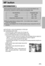 Page 3939
MF button
The manual focus function is disabled in the AUTO and VOICE RECORDING mode.The MF bar is divided into 3 parts according to the photography range.When the subject distance is between 0.06m ~ 0.3m, the flash mode is changed to
FLASH OFF automatically.The focus value displayed in the LCD while manually focusing is measured from the end
of the lens.
INFORMATION
Part of the MF bar Photography range
1st part 0.8m ~ infinity2nd part 0.3m ~ 0.8m
3rd part (only in wide zoom mode) 0.06m ~ 0.3m
The MF...