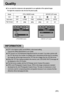 Page 4949
Quality 
You can select the compression ratio appropriate for your application of the captured images.
The higher the compression ratio, the lower the picture quality.Mode  IconSub menu TIFF S.FINE FINE NORMAL 30FPS 15FPS
File Format tiff  jpeg jpeg jpeg avi avi
STILL IMAGE mode MOVIE CLIP mode
TIFF
TIFF is the highest quality and NORMAL is the lowest setting. 
Choose the setting appropriate for your needs.TIFF format is an uncompressed image file format for an expert. If you take a picture with
the...